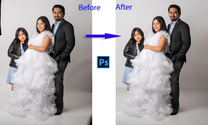 Professional on-model image editing with background retouching for apparel and catalog photos